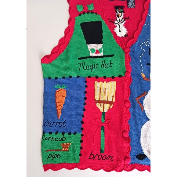 VTG 95 Eagles Eye Christmas Vest Snowman Snowflake 2X Ugly Sweater Cotton Blend - Picture 3 of 5
